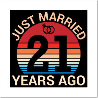 Just Married 21 Years Ago Husband Wife Married Anniversary Posters and Art
